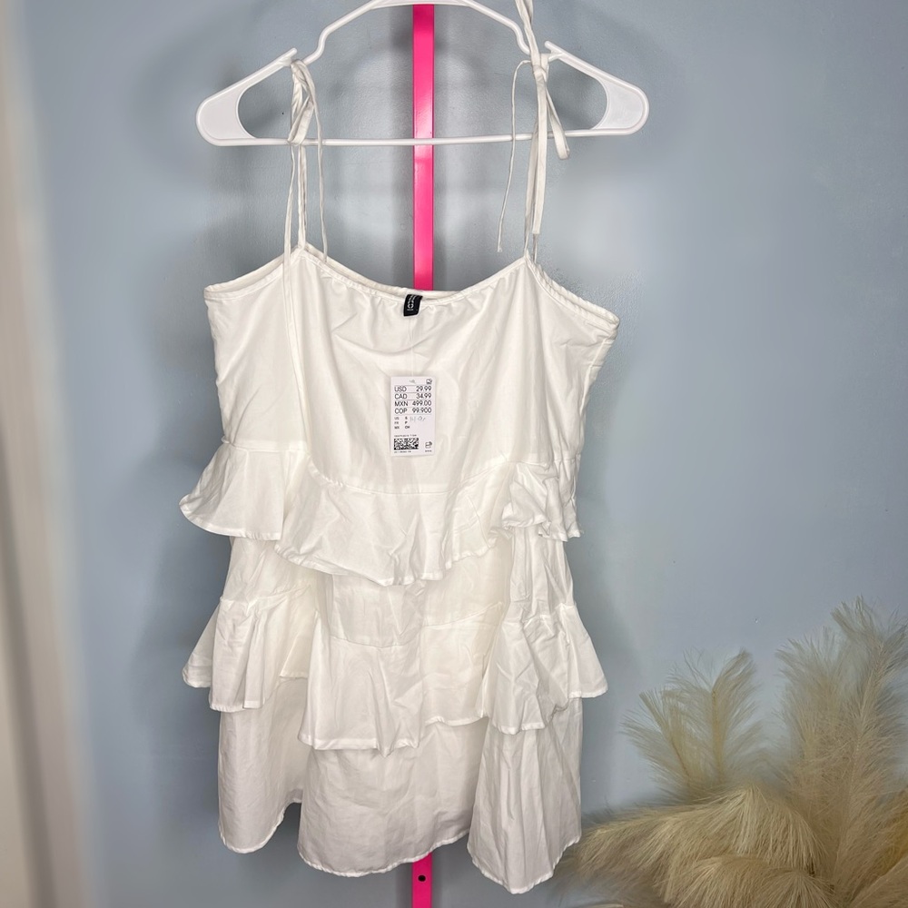 H&M White Tiered Ruffle Tie-Strap Cotton Dress size small - Picture 4 of 5